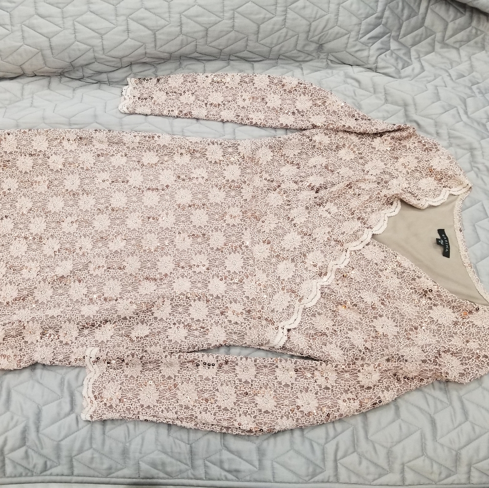 Marina Taupe sequins lace dress